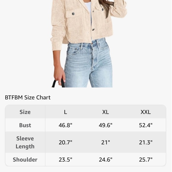 BTFBM Women's Corduroy Cropped Jacket Size XXL Cream White - Picture 4 of 7